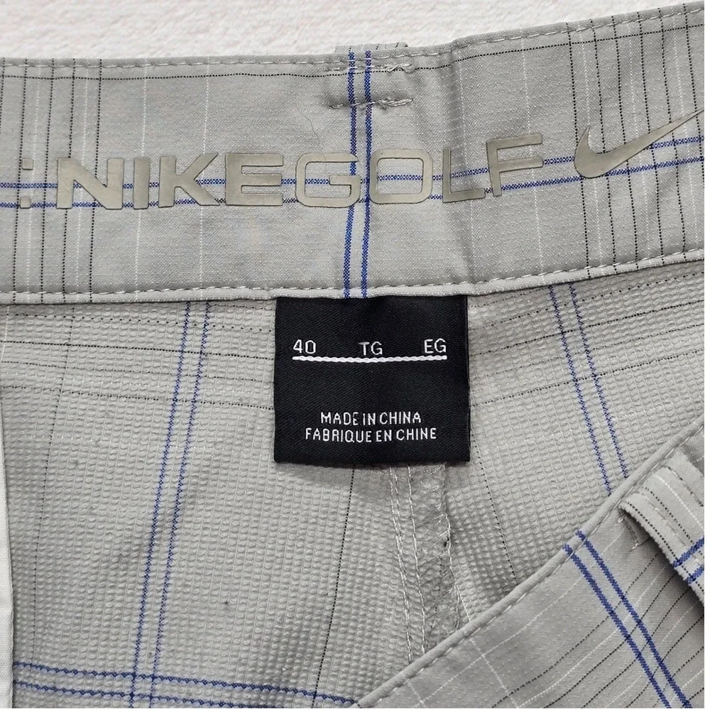Nike Golf Plaid Performance Shorts Gray Blue Mens 40 Flat Front Gorp Athletic